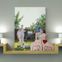 Wooden Family Building Blocks Elephant Statues Decor
