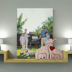 Wooden Family Building Blocks Elephant Statues Decor