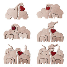 Wooden Family Building Blocks Elephant Statues Decor