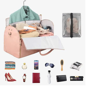 2 in 1 Hanging Suitcase Convertible Carry on Leather Garment Bag for Travel_3