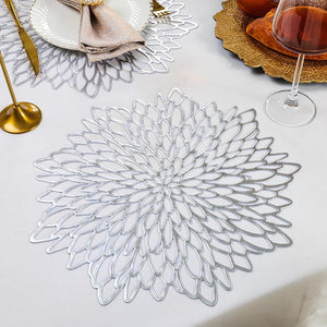 4/8pcs Flower Shape Pressed Vinyl Metallic Hollow Placemats For Dining Table_3