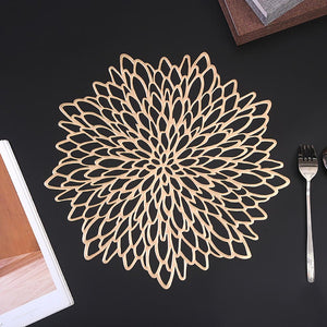 4/8pcs Flower Shape Pressed Vinyl Metallic Hollow Placemats For Dining Table_19
