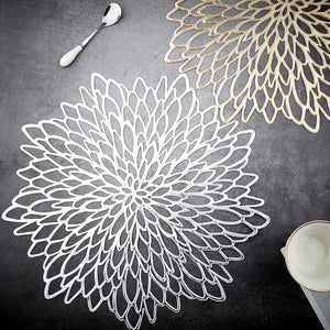 4/8pcs Flower Shape Pressed Vinyl Metallic Hollow Placemats For Dining Table_21