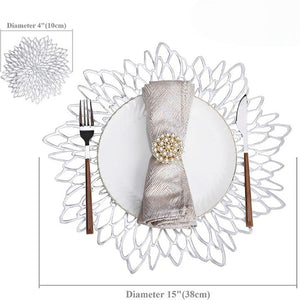 4/8pcs Flower Shape Pressed Vinyl Metallic Hollow Placemats For Dining Table_23
