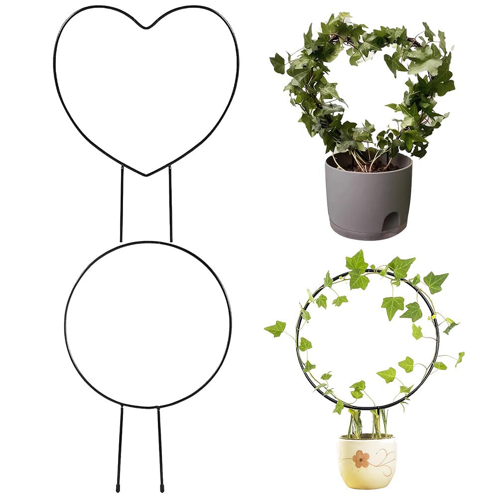 Metal Garden Trellis for Climbing Plants Flower Heart or Round Shape Plant Holder_0