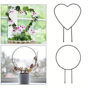 Metal Garden Trellis for Climbing Plants Flower Heart or Round Shape Plant Holder_3