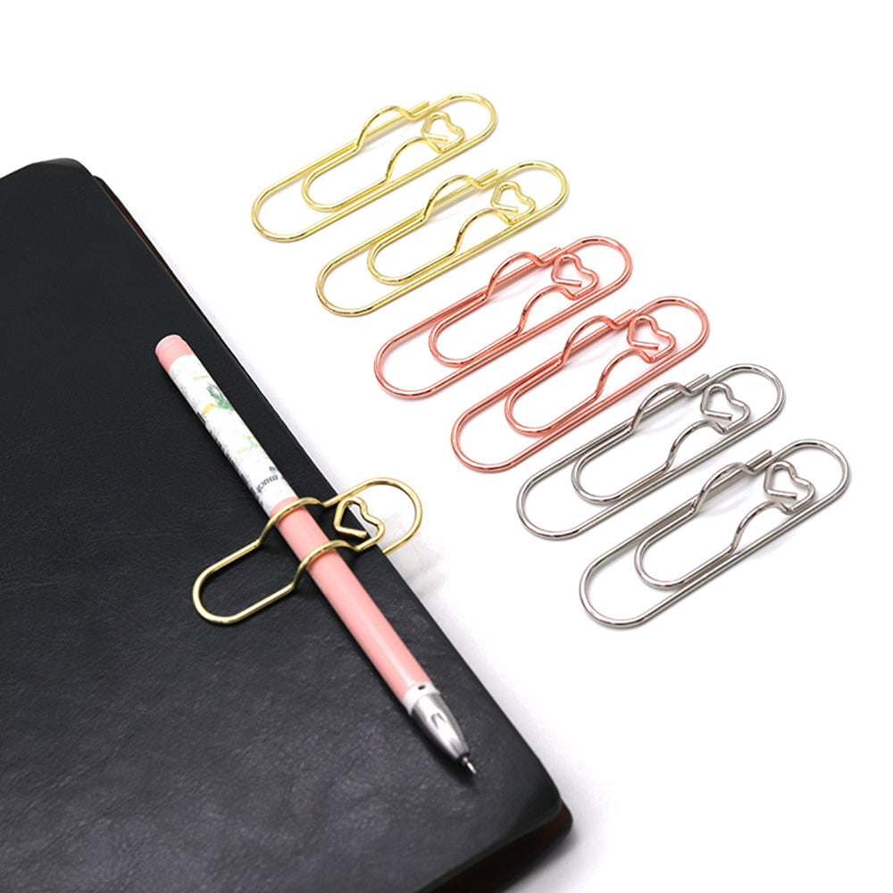 10pcs Metal Love Creative Paper Clip Shape Pen Clips_0