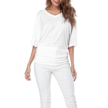 Women's Solid Short Sleeve Boat Neck V Neck Dolman Top with Side Shirring_10