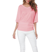 Women's Solid Short Sleeve Boat Neck V Neck Dolman Top with Side Shirring_12