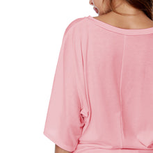Women's Solid Short Sleeve Boat Neck V Neck Dolman Top with Side Shirring_15