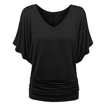 Women's Solid Short Sleeve Boat Neck V Neck Dolman Top with Side Shirring_1