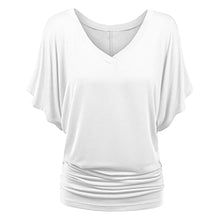 Women's Solid Short Sleeve Boat Neck V Neck Dolman Top with Side Shirring_2