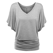 Women's Solid Short Sleeve Boat Neck V Neck Dolman Top with Side Shirring_3