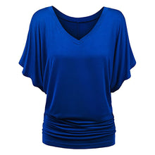 Women's Solid Short Sleeve Boat Neck V Neck Dolman Top with Side Shirring_4