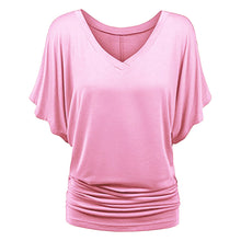 Women's Solid Short Sleeve Boat Neck V Neck Dolman Top with Side Shirring_5