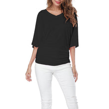Women's Solid Short Sleeve Boat Neck V Neck Dolman Top with Side Shirring_6