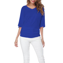 Women's Solid Short Sleeve Boat Neck V Neck Dolman Top with Side Shirring_9