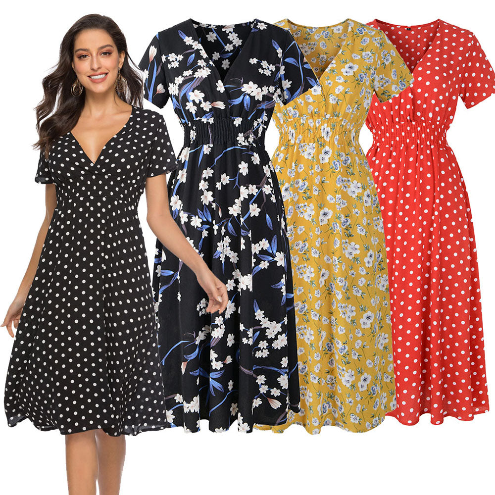 Vintage Print Puff Sleeve Casual Square Collar Floral Long Dress