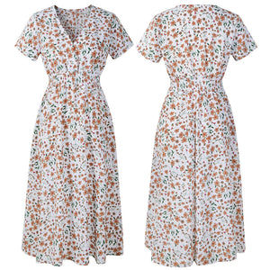 Vintage Print Puff Sleeve Casual Square Collar Floral Long Dress