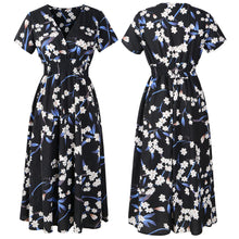 Vintage Print Puff Sleeve Casual Square Collar Floral Long Dress