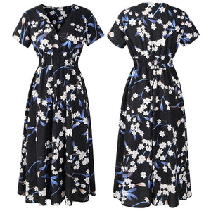 Vintage Print Puff Sleeve Casual Square Collar Floral Long Dress