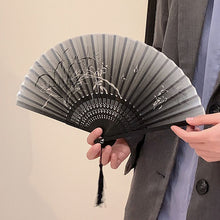 Classical Ink Painting Handheld Floral Folding Fans With Tassel_8