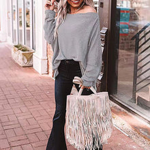 Women's Off The Shoulder Tops Waffle Knit Long Sleeve Pullover Sweaters_7
