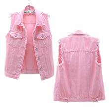 Women's Casual Denim Waistcoat Frayed Sleeveless Ripped Jacket Vest with Pockets_1