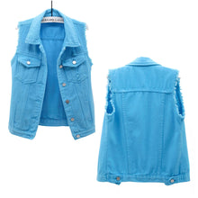Women's Casual Denim Waistcoat Frayed Sleeveless Ripped Jacket Vest with Pockets_6