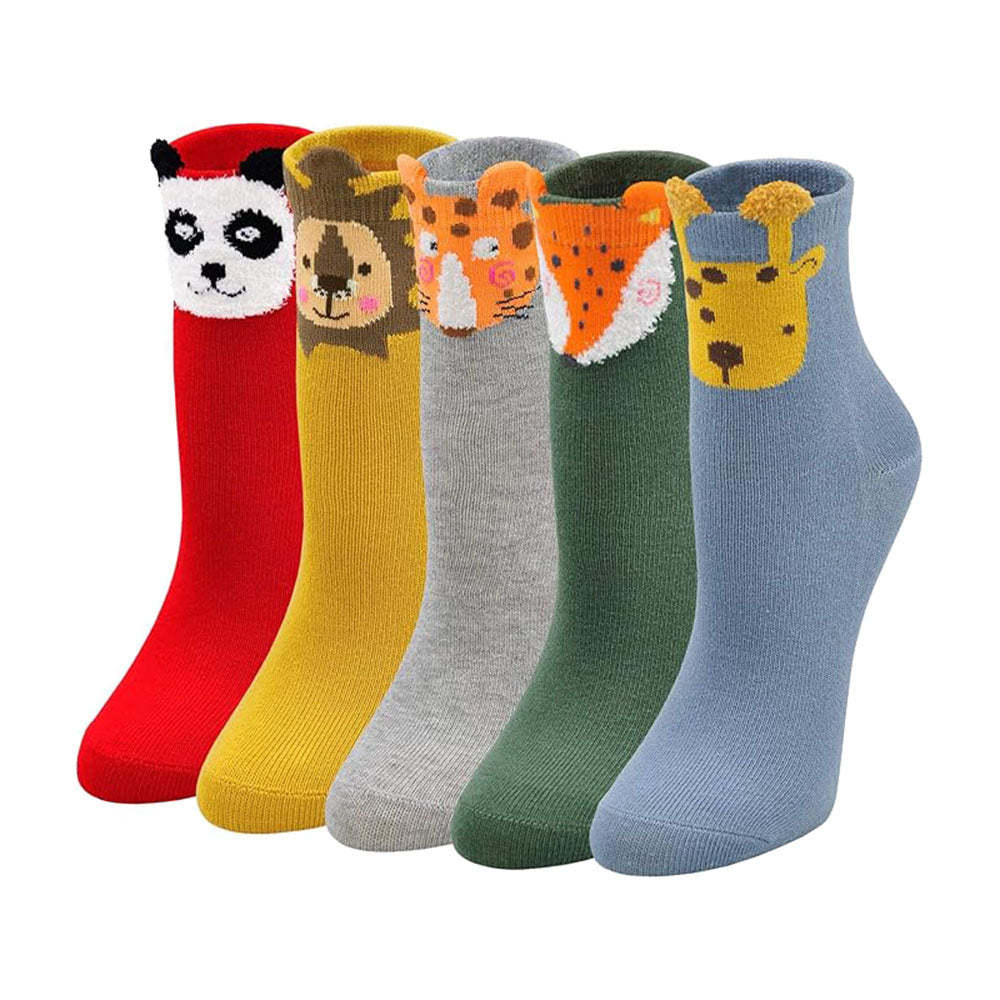 5 Pairs Unisex Kids Socks Soft Cotton Funny Animal Ankle Crew Socks_0