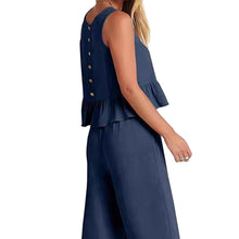 Women Sleeveless Ruffle Tank Crop Top & Wide Leg Pants Set_9