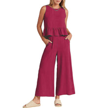 Women Sleeveless Ruffle Tank Crop Top & Wide Leg Pants Set_2