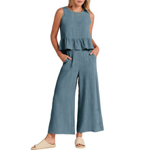Women Sleeveless Ruffle Tank Crop Top & Wide Leg Pants Set_5