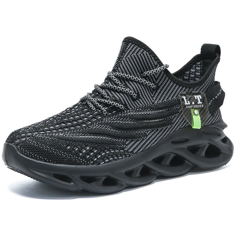Mens Breathable Knit Round Toe Lace Up Running Shoes_0