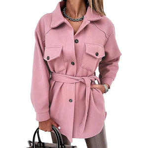 Women's Vintage Lapel Button Down Woolen Coat_5