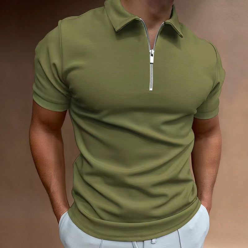 Simple Zip Polo Shirt For Men_0