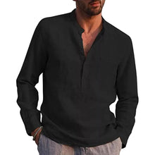 Men's Flax Shirt Long Sleeve Button Down Slim Shirts_1