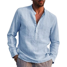 Men's Flax Shirt Long Sleeve Button Down Slim Shirts_2