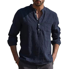 Men's Flax Shirt Long Sleeve Button Down Slim Shirts_3