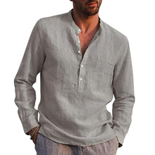 Men's Flax Shirt Long Sleeve Button Down Slim Shirts_4