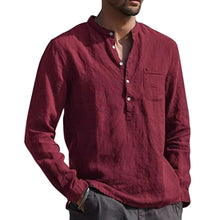 Men's Flax Shirt Long Sleeve Button Down Slim Shirts_5