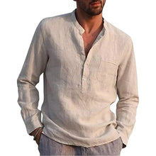 Men's Flax Shirt Long Sleeve Button Down Slim Shirts_6