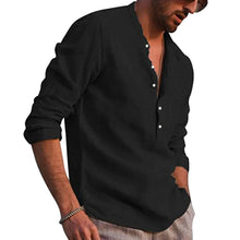 Men's Flax Shirt Long Sleeve Button Down Slim Shirts_7
