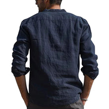 Men's Flax Shirt Long Sleeve Button Down Slim Shirts_8