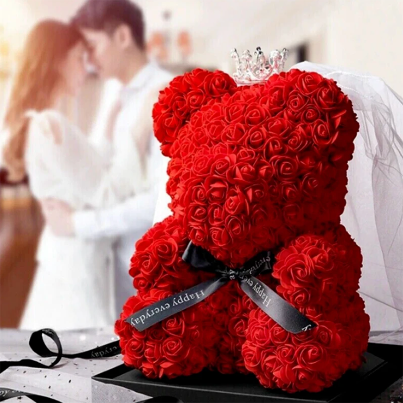 25cm Artificial Flowers Rose Bear Girlfriend Anniversary Gift_0