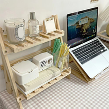 Wooden Storage Shelf 2-Tiers Desktop Organizer Shelves Trapezoidal Desk Display Rack_4