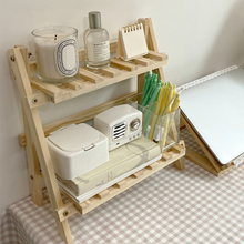 Wooden Storage Shelf 2-Tiers Desktop Organizer Shelves Trapezoidal Desk Display Rack_2