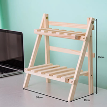Wooden Storage Shelf 2-Tiers Desktop Organizer Shelves Trapezoidal Desk Display Rack_8
