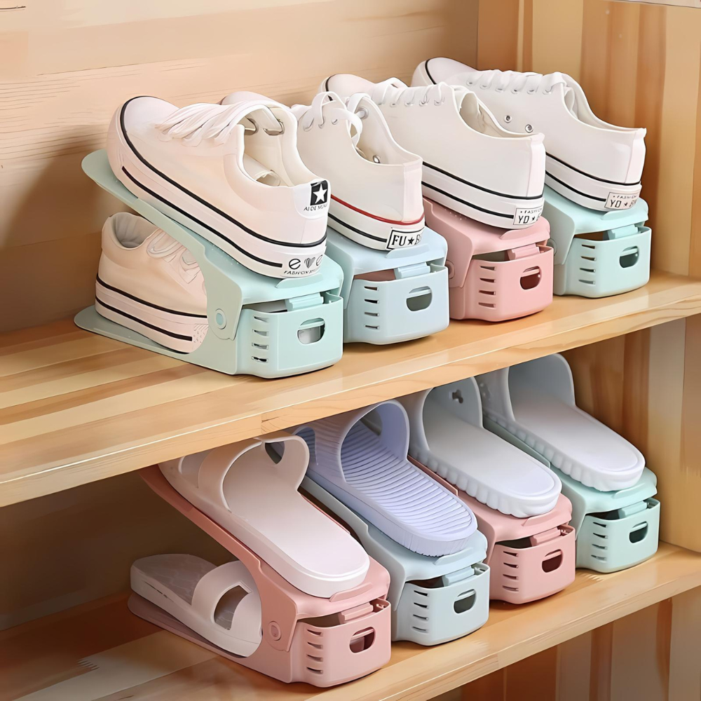 7 Pcs Double-Layer Integrated Adjustable Plastic Shoe Rack_0