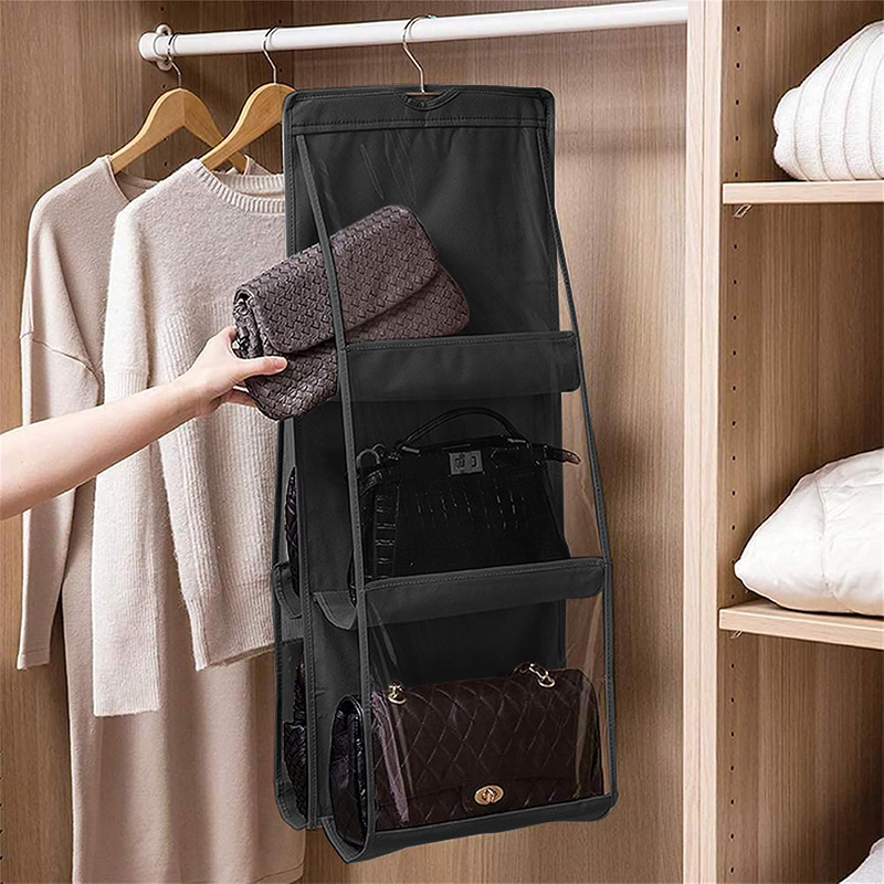 Black Foldable Oxford Cloth Handbag Storage Bag With 6 Pockets_0